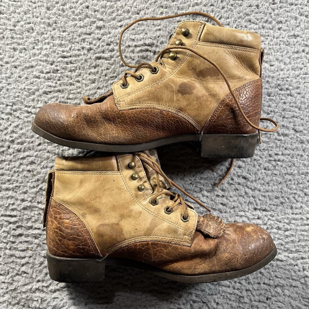 Ariat Men's Heritage Brown Leather Lace Up Roper Lacer Work Boots Size 12